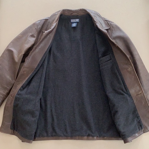 Vintage Lands End Men Leather Blazer Coat Jacket Brown Lined Wool Extra Large XL - Picture 4 of 16